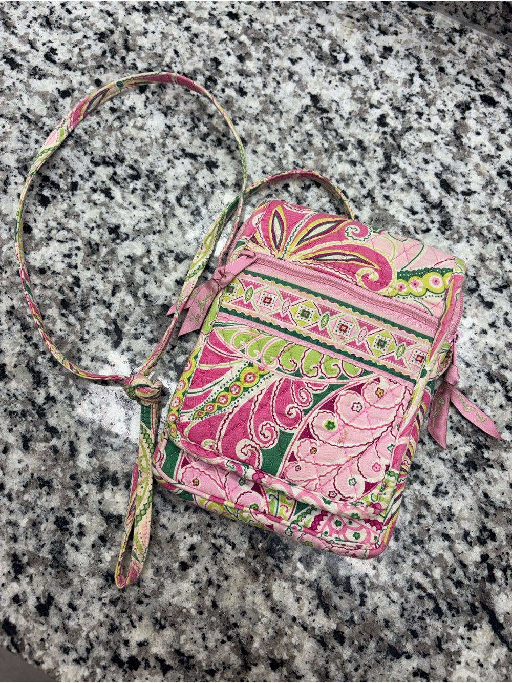Vera Bradley quilted Mini Hipster Crossbody in pinwheel pink and green pattern